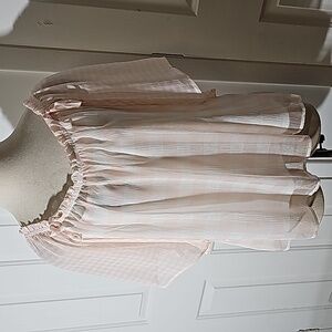 Chenaulto, Womens blouse size large.  Pink and white plaid. Flowie fabric. Sheer